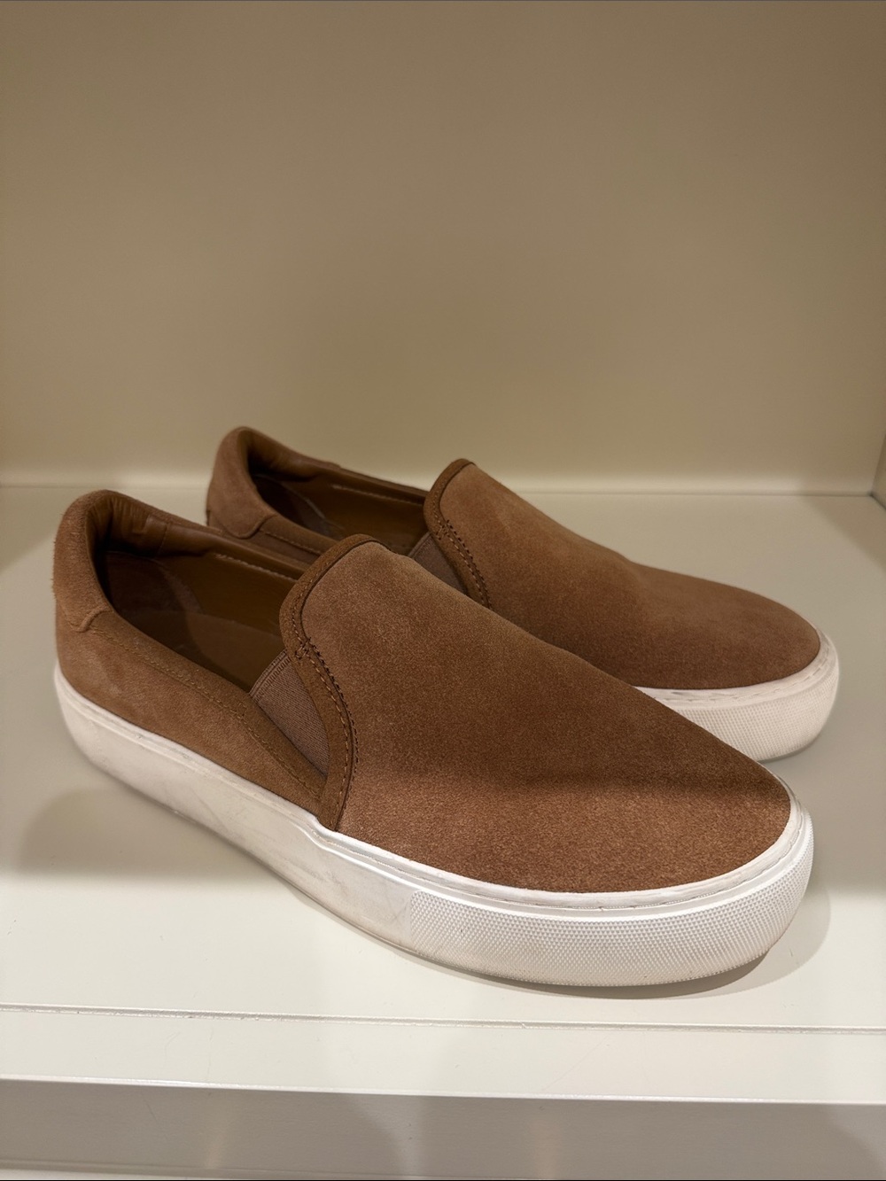 UGG Women’s Suede Slip-On Sneakers in Brown with White Sole